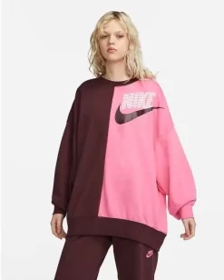 Nike Women Oversized Sweater - Burgundy Crush/pinksicle